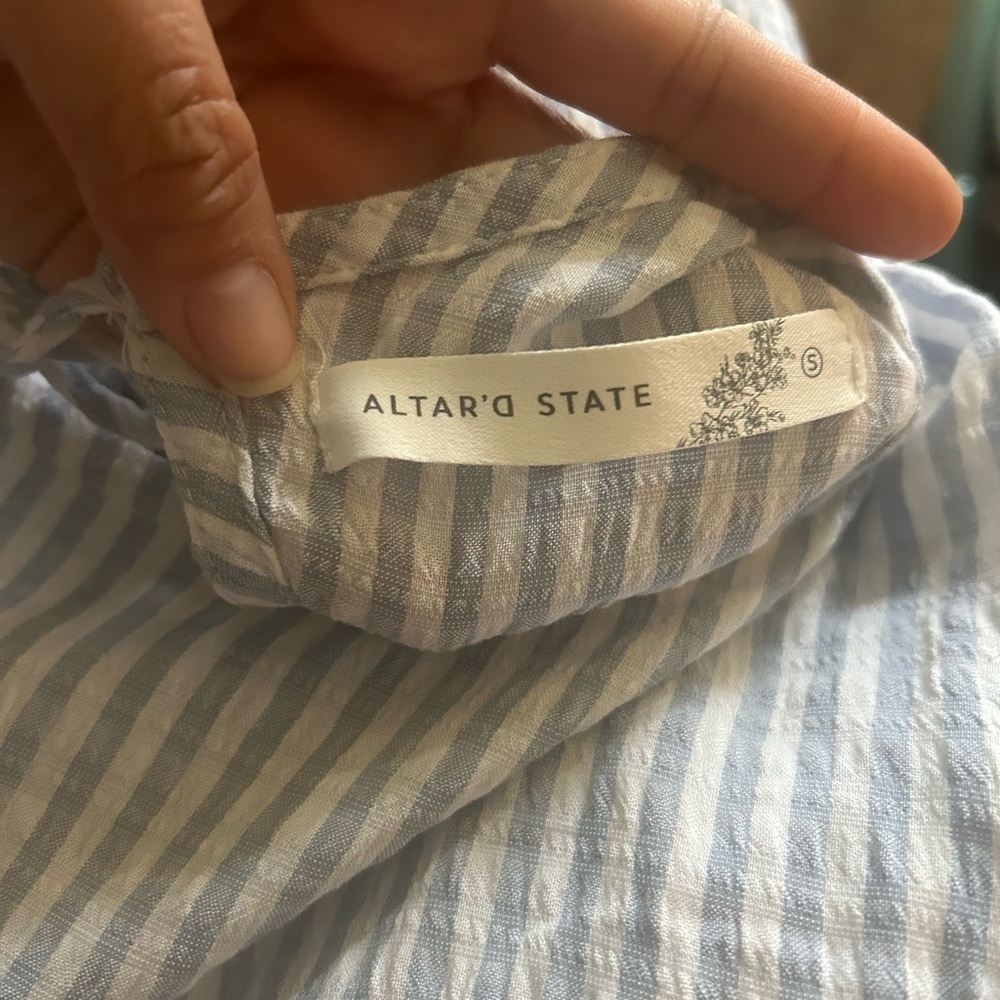 Altar'd State Blue and White Ruffle Blouse - Picture 3 of 3